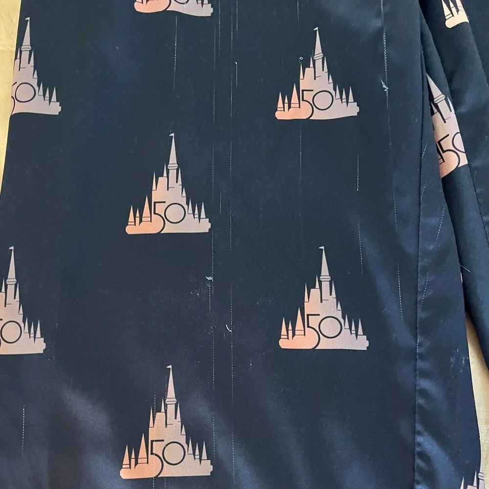 Disney Womens Pajama Pants Small Blue Satin 50th Anniversary Cinderella Castle - Picture 3 of 6